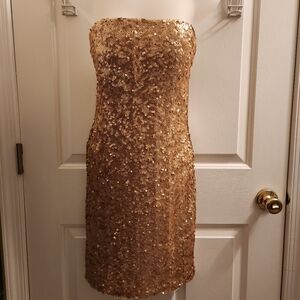 Gold Sequin Strapless Mini Dress
